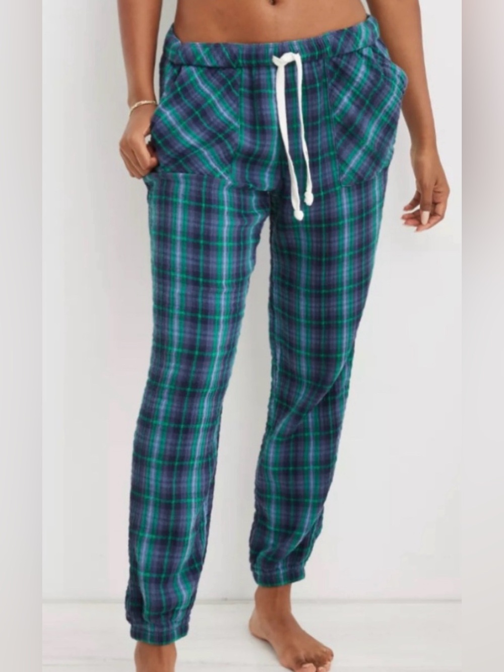 Aerie Women Reversible Plaid Soft Gauze Pijama Joggers Pants, Large